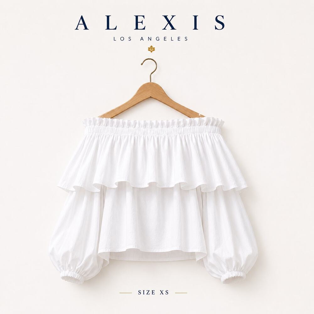 Alexis Off Shoulder Ruffle Cotton Poplin Blouse White Cropped Top XS